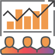 Icon of people looking at bar chart suggesting improvements in performance.